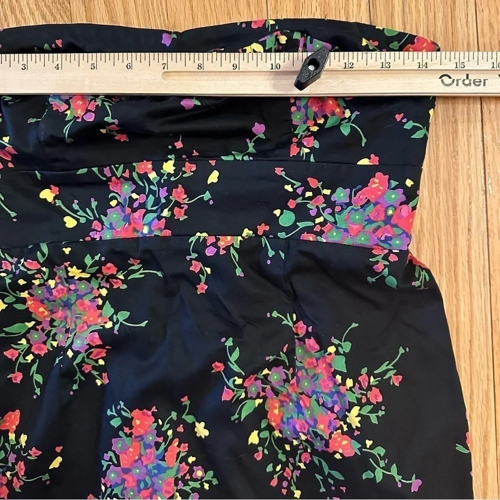 Free People Strapless Mini Dress Poison Apple Summer Floral Black Size 6